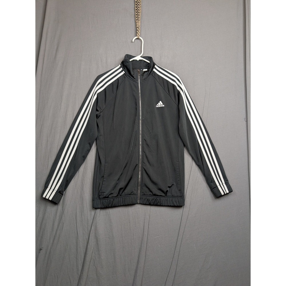 Adidas Full Zip Track Sweat Jacket Black White Large Kids Running Gym Casual